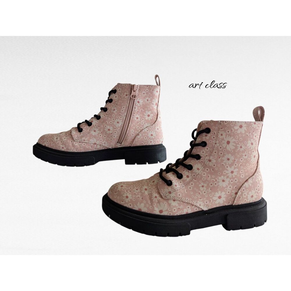 Art Class Kayden Floral Print Lug Sole Lace-Up Zipper Boots Sz 4